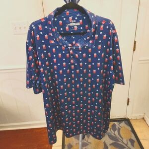 LRD Golf Performance Polo, XXL, Blue w cocktail glasses UPF50, 4 way stretch EUC